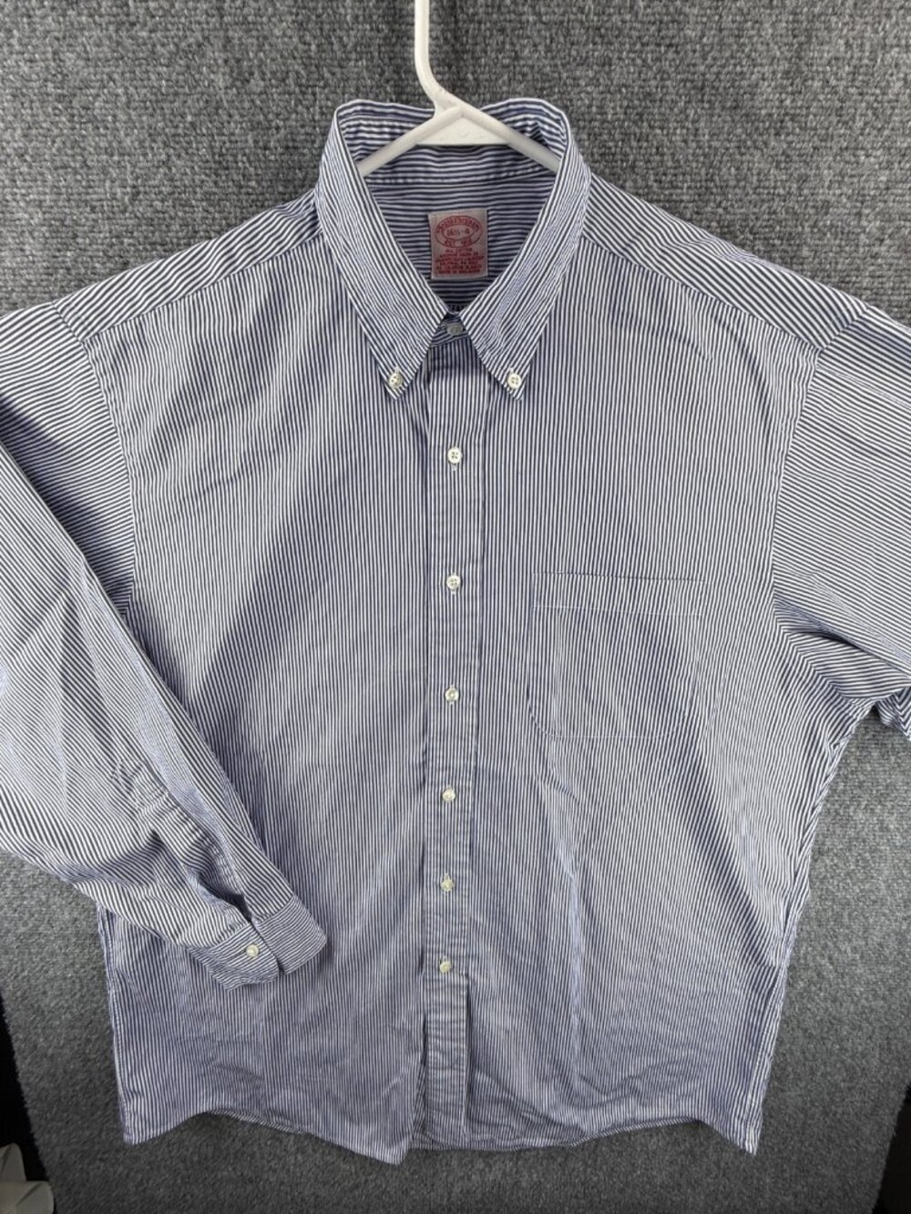 Brooks Brothers Cotton 16.5 4 Button-Down Striped Blue Shirt Business Pocket